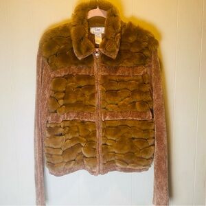 Lisa International Faux Fur Full Zip Sweater Jacket Brown Women’s Size L